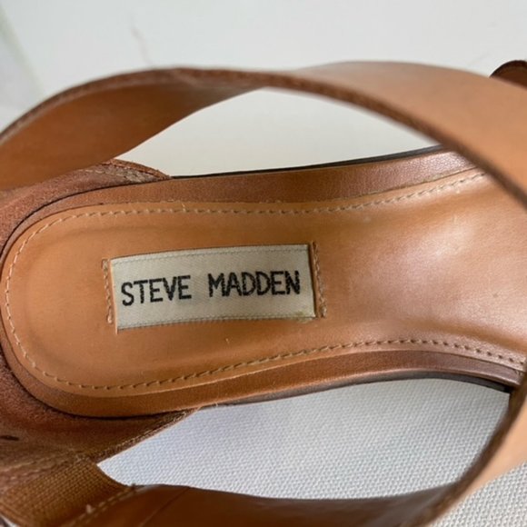 Steve Madden Raeleen Ankle Strap Criss Cross Block Heels in Cognac, size 6.5 - Picture 12 of 12